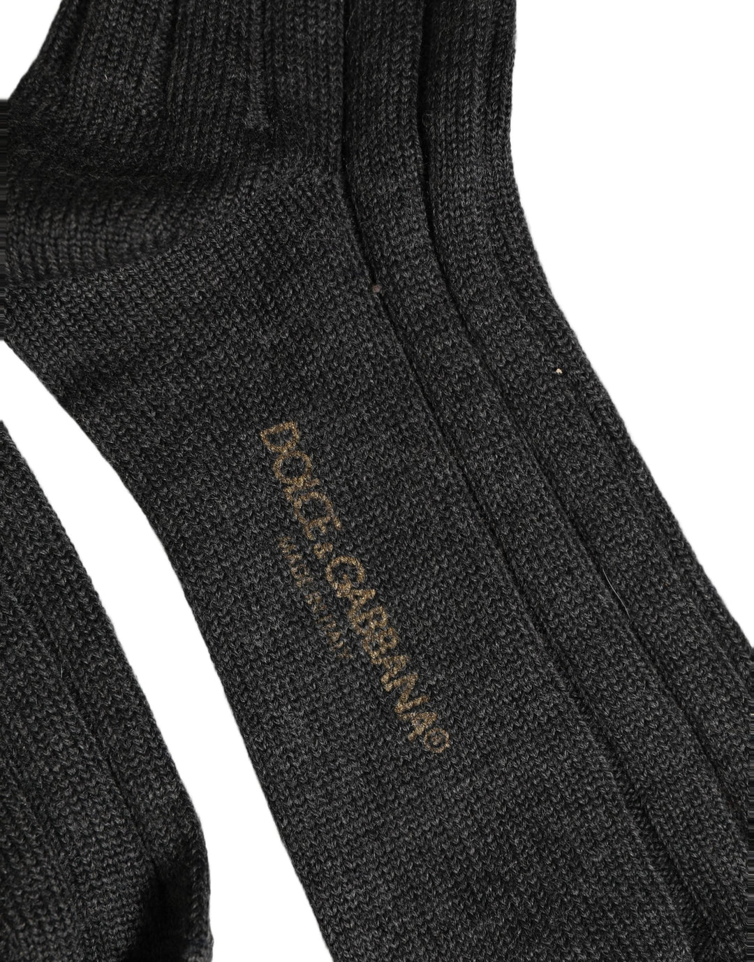 Women’s Dolce & Gabbana Dark Gray Wool Logo Calf Long Ribbed Accessory Socks