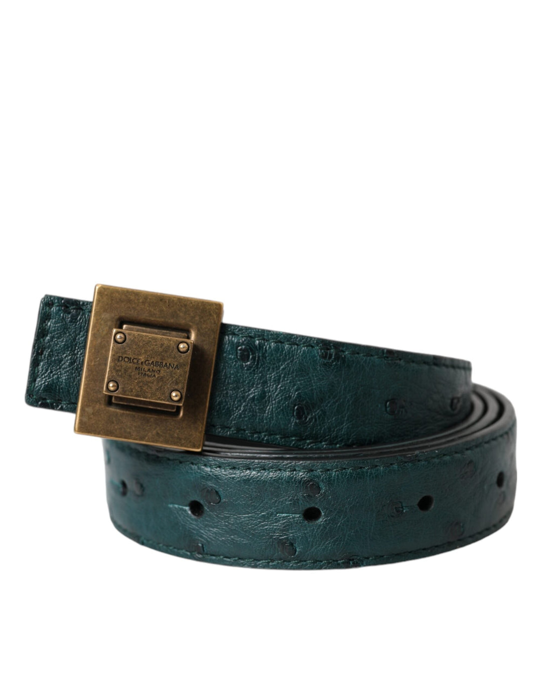 Women’s Dolce &amp; Gabbana Dark Green Leather Square Metal Buckle Belt