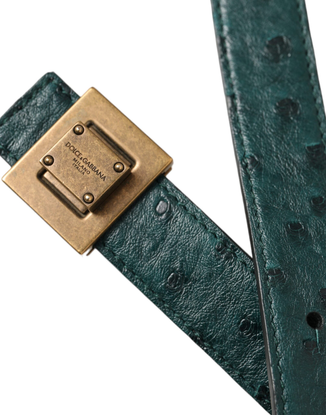 Women’s Dolce &amp; Gabbana Dark Green Leather Square Metal Buckle Belt