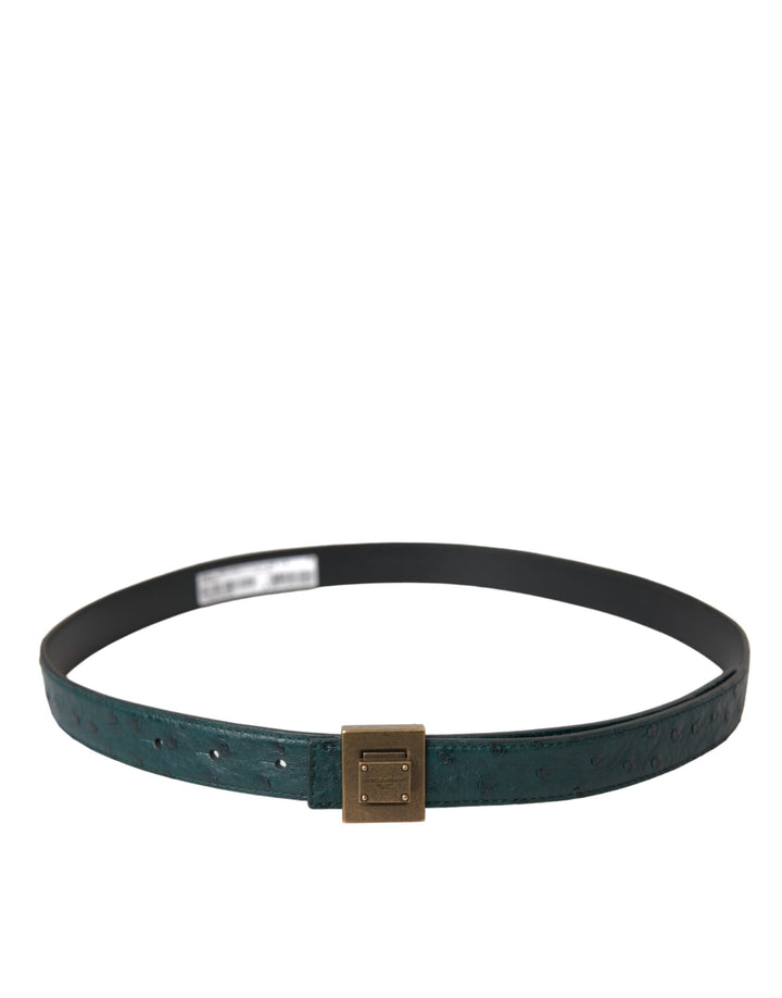 Women’s Dolce &amp; Gabbana Dark Green Leather Square Metal Buckle Belt