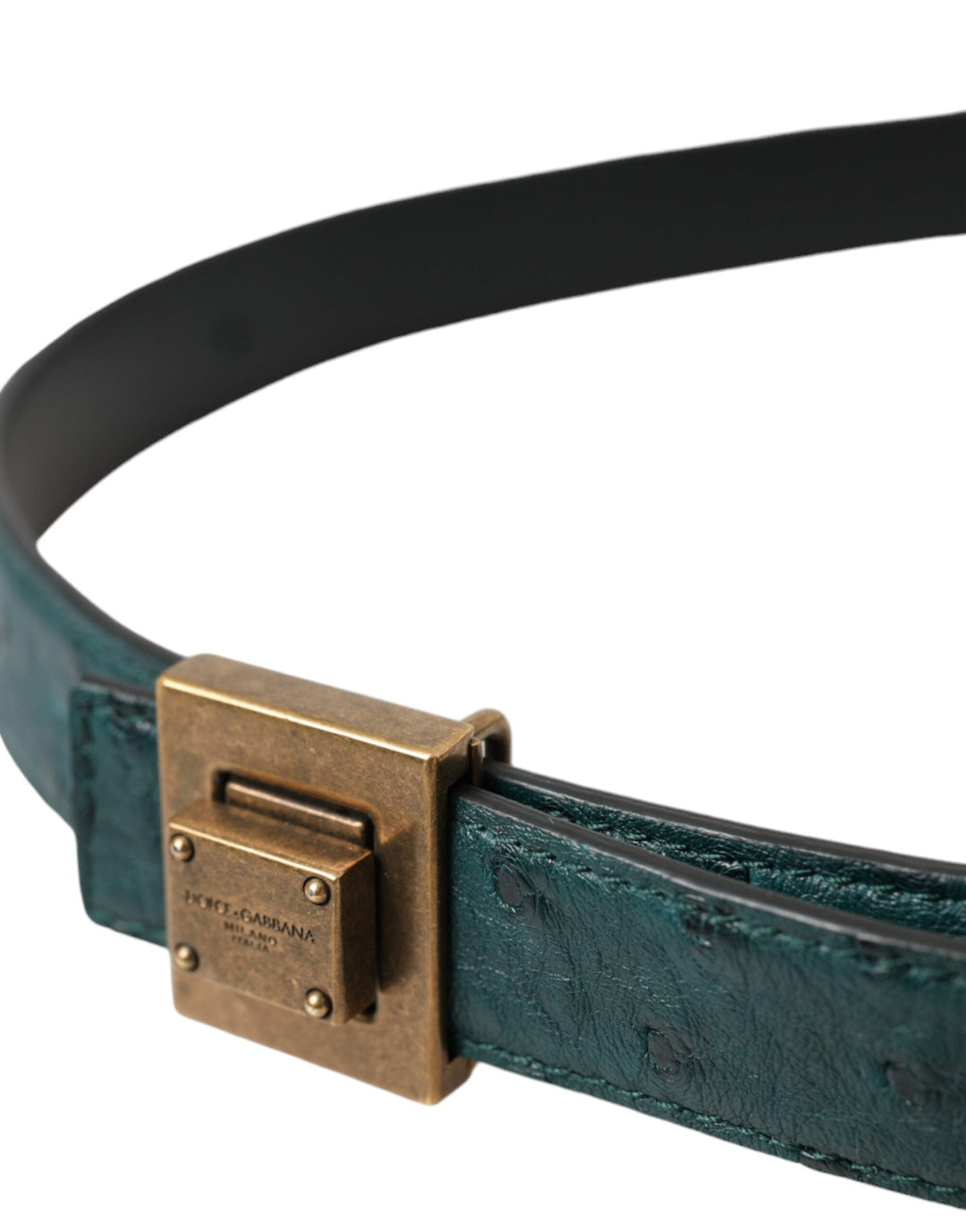 Women’s Dolce &amp; Gabbana Dark Green Leather Square Metal Buckle Belt