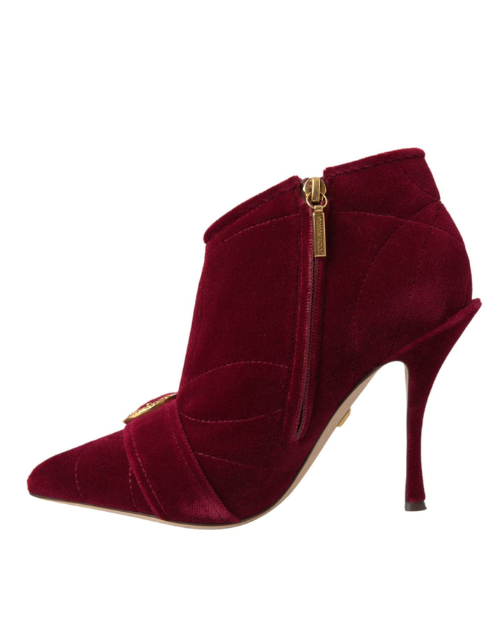 Women’s Dolce &amp; Gabbana Dark Red Velvet Devotion Buckle Boots Shoes