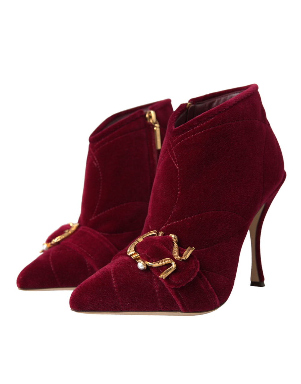 Women’s Dolce & Gabbana Dark Red Velvet Devotion Buckle Boots Shoes