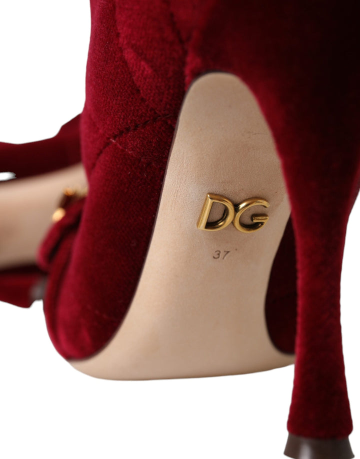 Women’s Dolce &amp; Gabbana Dark Red Velvet Devotion Buckle Boots Shoes