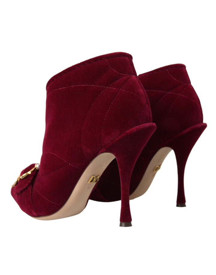 Women’s Dolce &amp; Gabbana Dark Red Velvet Devotion Buckle Boots Shoes