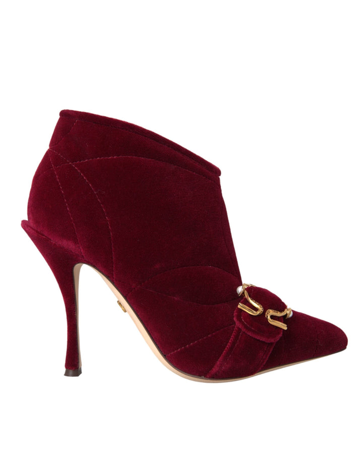Women’s Dolce &amp; Gabbana Dark Red Velvet Devotion Buckle Boots Shoes