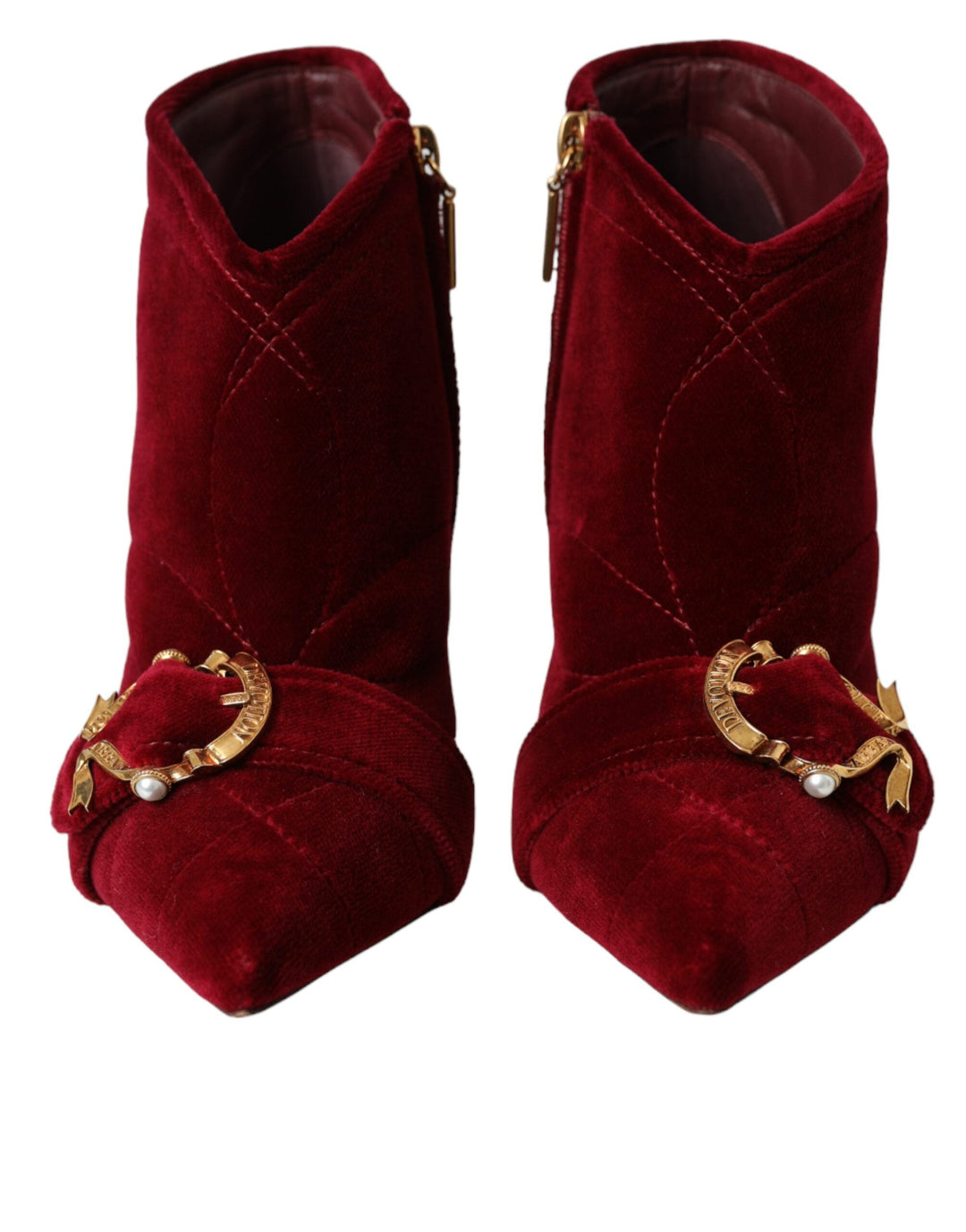 Women’s Dolce &amp; Gabbana Dark Red Velvet Devotion Buckle Boots Shoes