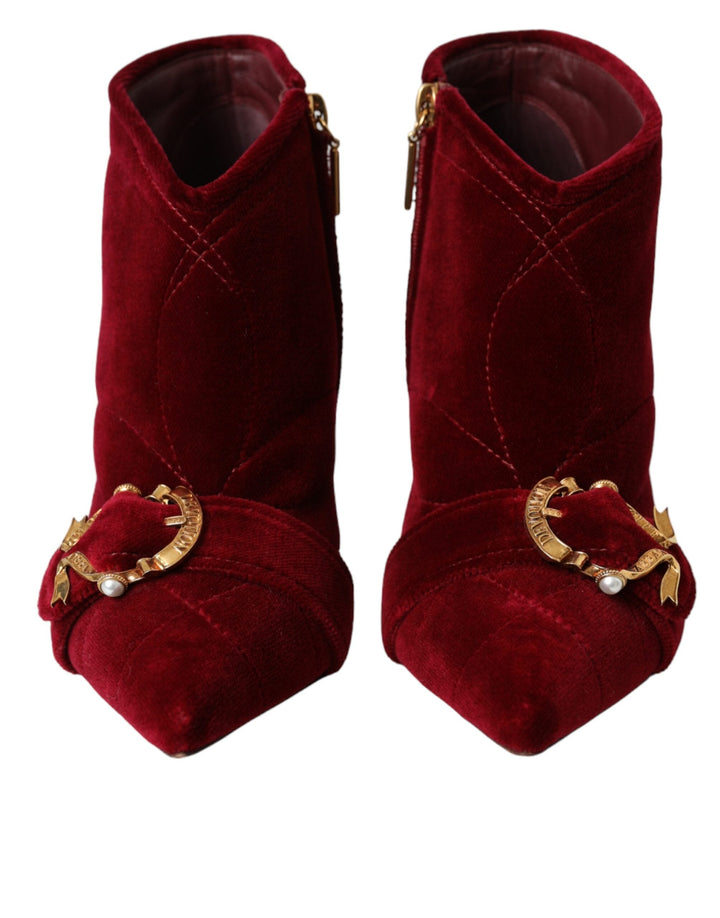 Women’s Dolce &amp; Gabbana Dark Red Velvet Devotion Buckle Boots Shoes