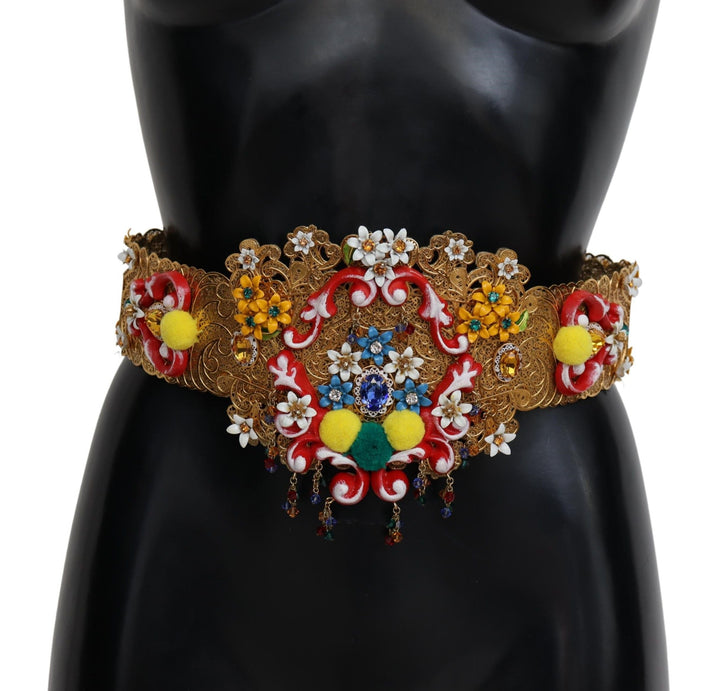 Women’s Dolce &amp; Gabbana Embellished Floral Crystal Wide Waist Carretto Belt