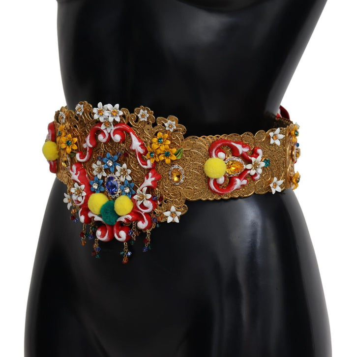 Women’s Dolce &amp; Gabbana Embellished Floral Crystal Wide Waist Carretto Belt