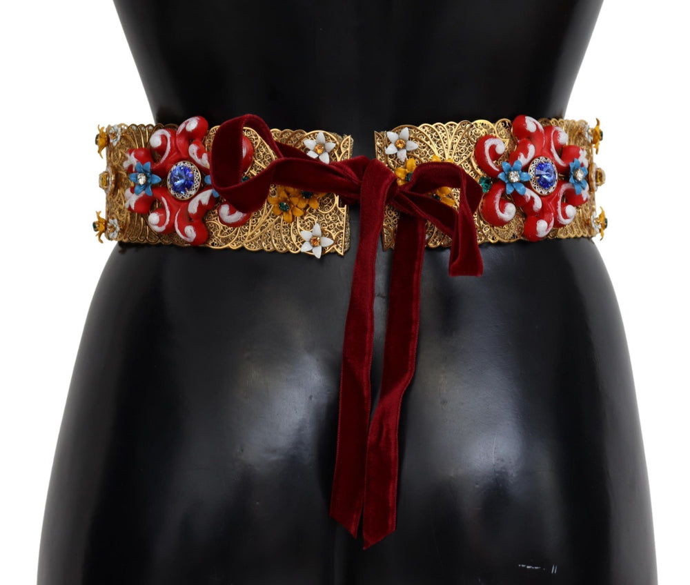 Women’s Dolce & Gabbana Embellished Floral Crystal Wide Waist Carretto Belt