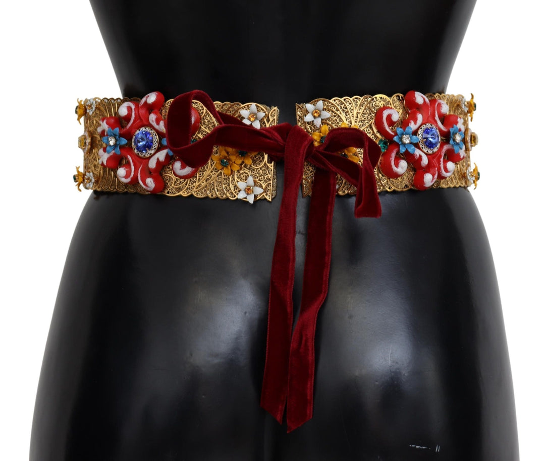 Women’s Dolce &amp; Gabbana Embellished Floral Crystal Wide Waist Carretto Belt