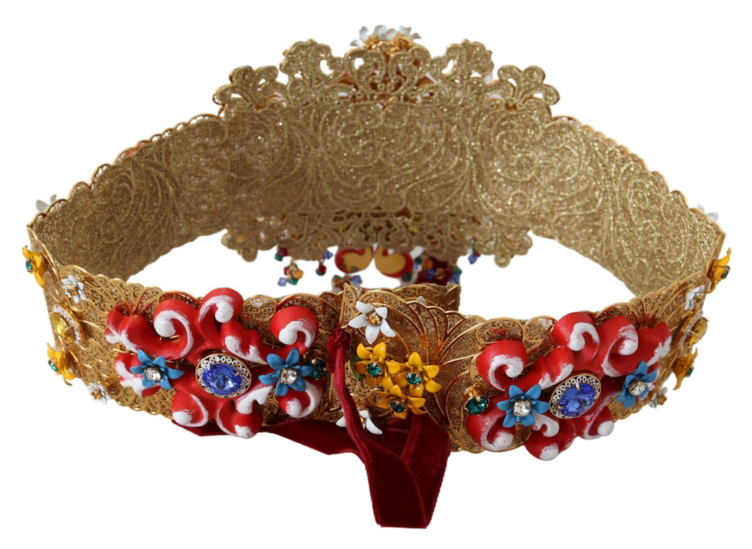 Women’s Dolce &amp; Gabbana Embellished Floral Crystal Wide Waist Carretto Belt