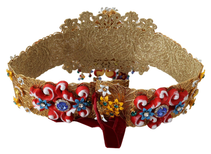 Women’s Dolce &amp; Gabbana Embellished Floral Crystal Wide Waist Carretto Belt