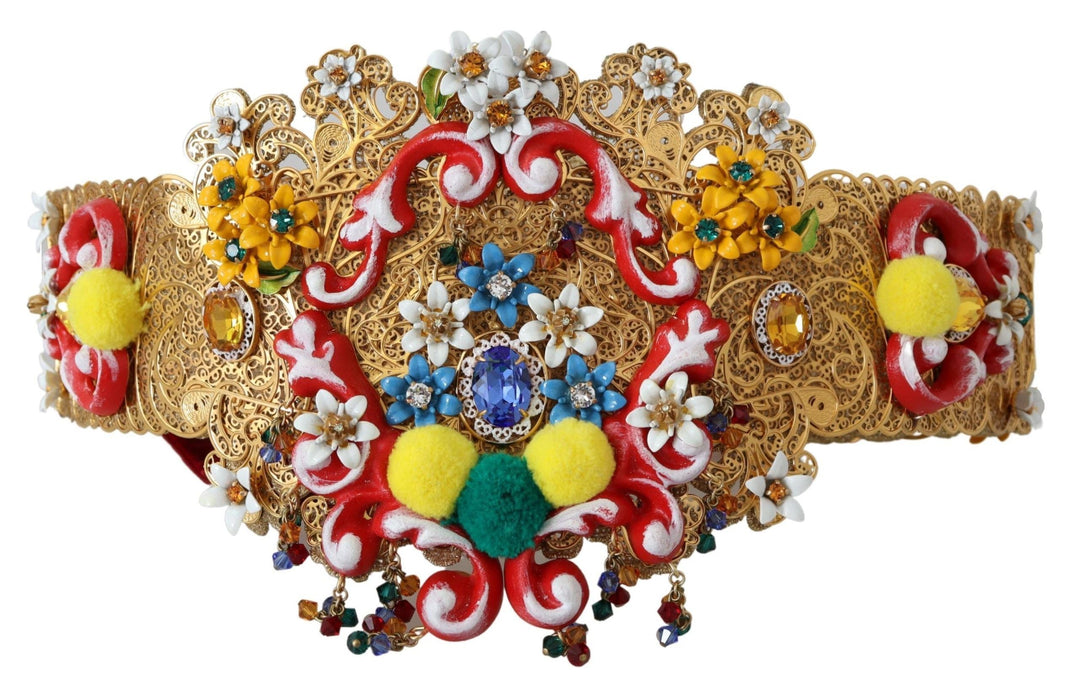 Women’s Dolce &amp; Gabbana Embellished Floral Crystal Wide Waist Carretto Belt
