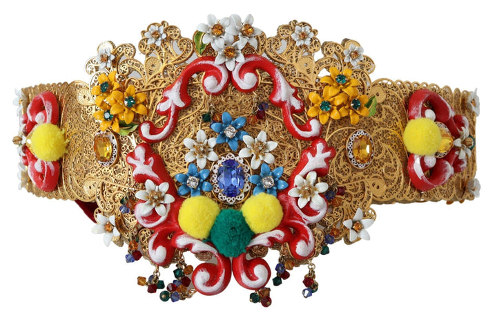 Women’s Dolce &amp; Gabbana Embellished Floral Crystal Wide Waist Carretto Belt