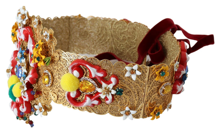 Women’s Dolce &amp; Gabbana Embellished Floral Crystal Wide Waist Carretto Belt