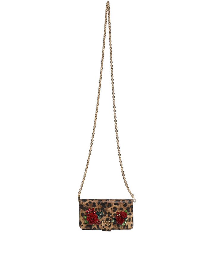 Women’s Dolce &amp; Gabbana Flip Cover Brown Leopard Crystal Iphone x - Xs Case