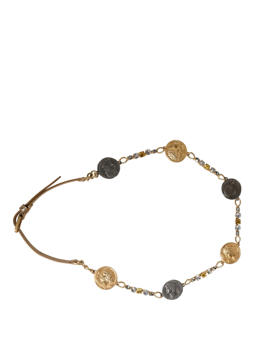 Women’s Dolce &amp; Gabbana Gold Brass Chain Coin Embellished Metal Buckle Belt