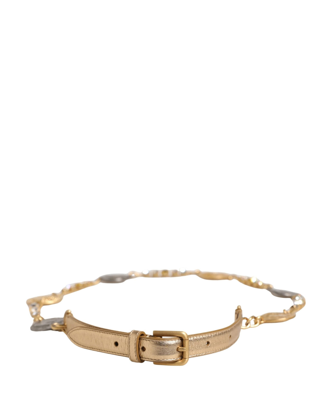 Women’s Dolce &amp; Gabbana Gold Brass Chain Coin Embellished Metal Buckle Belt