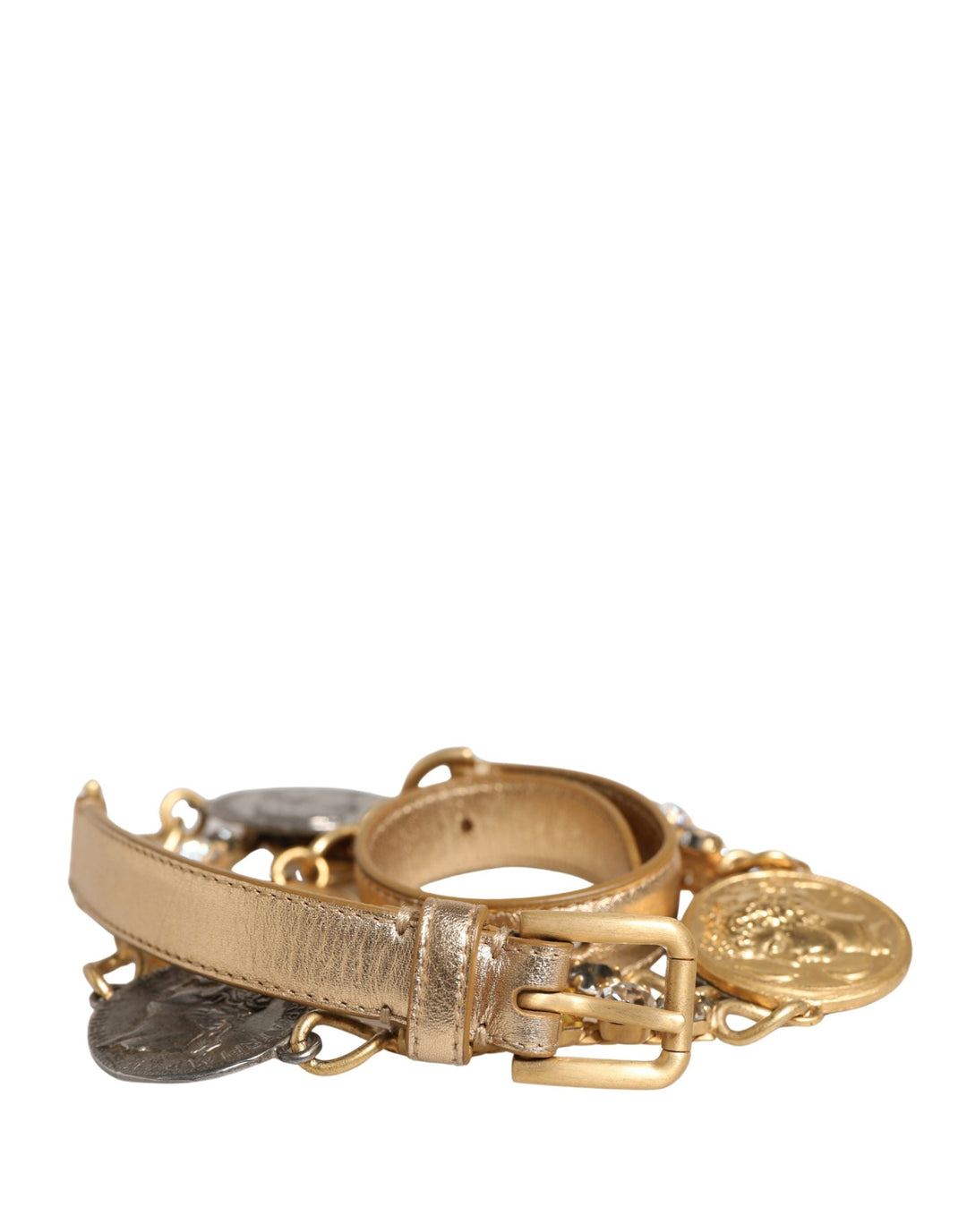 Women’s Dolce &amp; Gabbana Gold Brass Chain Coin Embellished Metal Buckle Belt