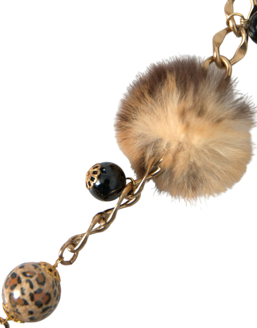 Women’s Dolce & Gabbana Gold Brass Leopard Fur Pearl Collier Chain Belt