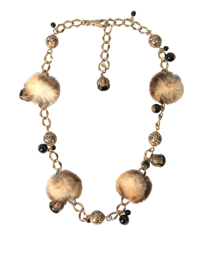 Women’s Dolce &amp; Gabbana Gold Brass Leopard Fur Pearl Collier Chain Belt
