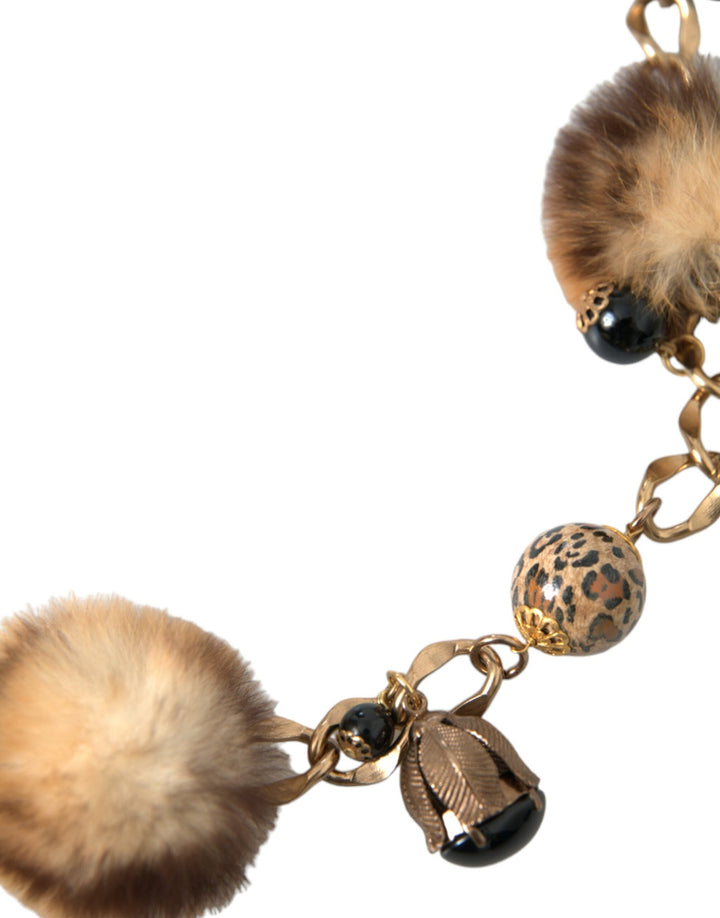 Women’s Dolce &amp; Gabbana Gold Brass Leopard Fur Pearl Collier Chain Belt