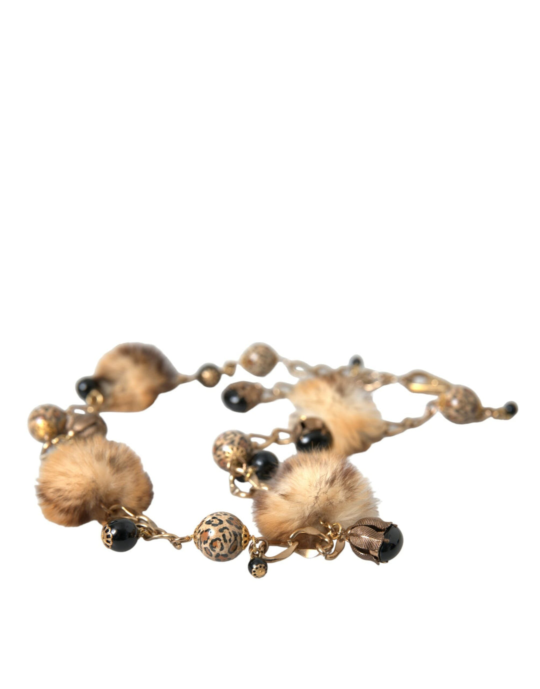 Women’s Dolce &amp; Gabbana Gold Brass Leopard Fur Pearl Collier Chain Belt