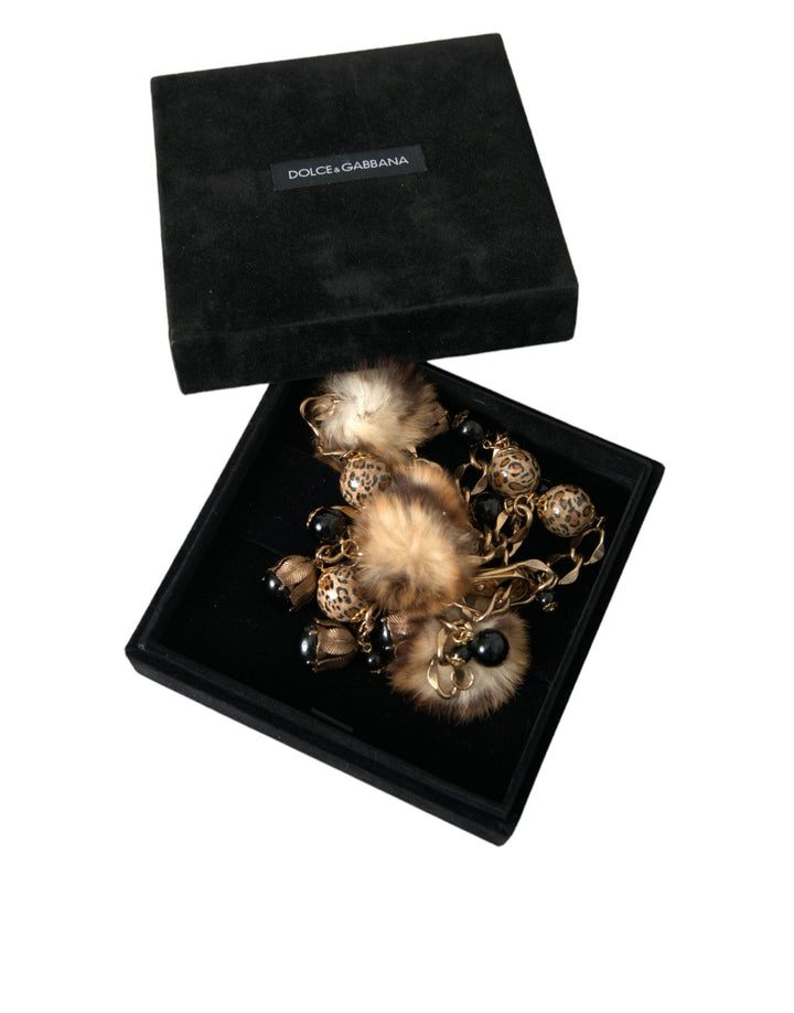 Women’s Dolce &amp; Gabbana Gold Brass Leopard Fur Pearl Collier Chain Belt