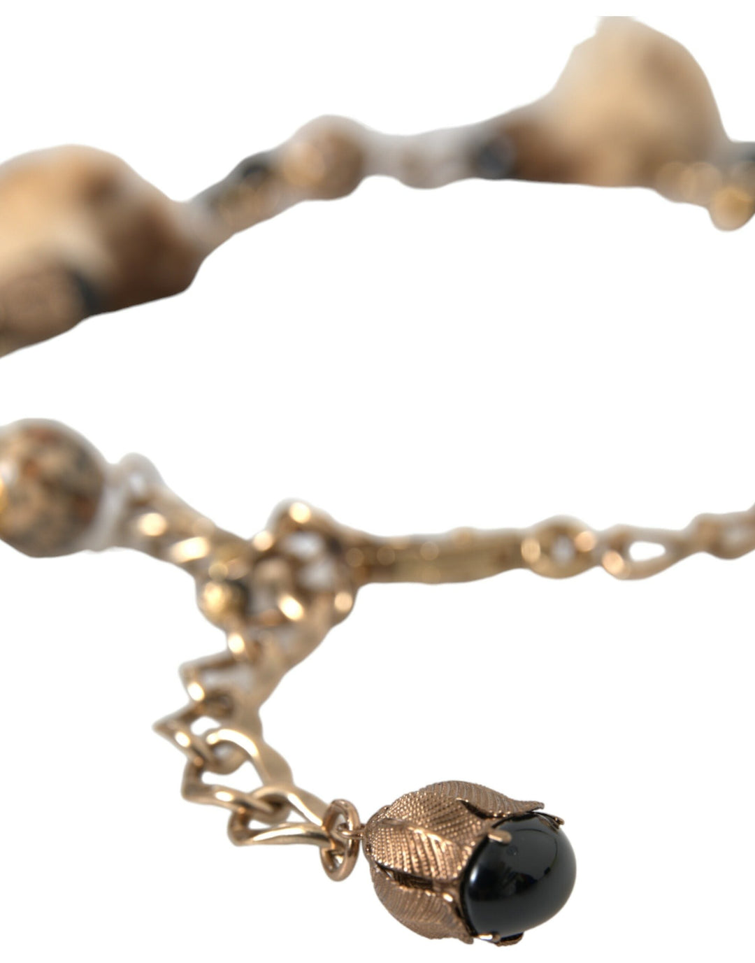 Women’s Dolce &amp; Gabbana Gold Brass Leopard Fur Pearl Collier Chain Belt