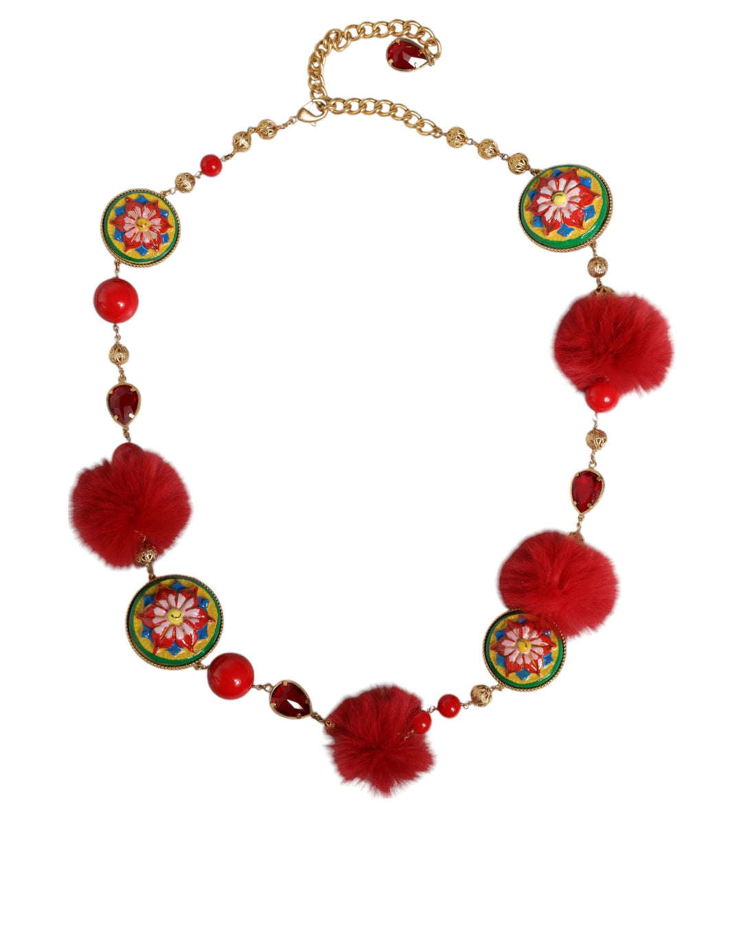 Women’s Dolce &amp; Gabbana Gold Brass Red Fur Crystal Waist Torero Belt