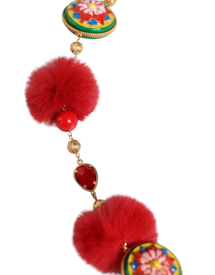 Women’s Dolce &amp; Gabbana Gold Brass Red Fur Crystal Waist Torero Belt
