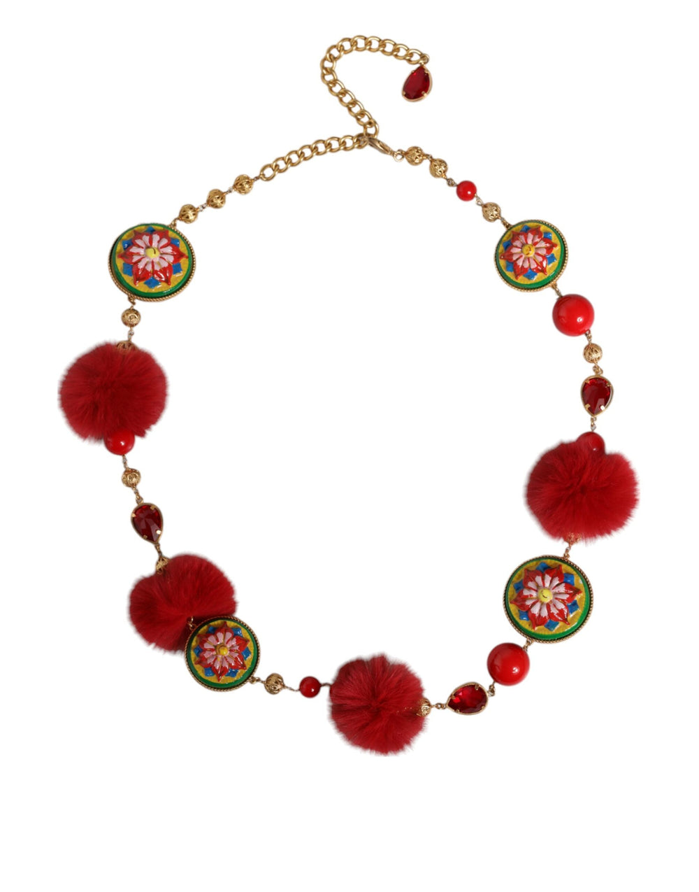 Women’s Dolce & Gabbana Gold Brass Red Fur Crystal Waist Torero Belt