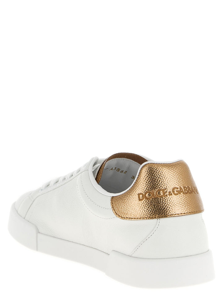 Dolce &amp; Gabbana Gold Calfskin Low Top Sneakers