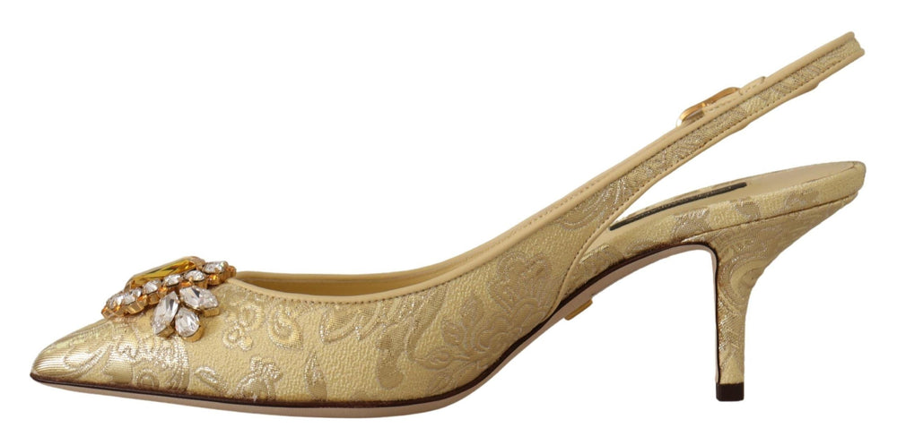 Women’s Dolce & Gabbana Gold Crystal Slingbacks Pumps Heels Shoes