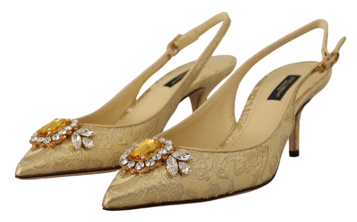 Women’s Dolce &amp; Gabbana Gold Crystal Slingbacks Pumps Heels Shoes