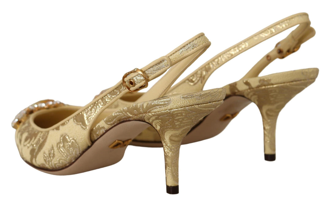 Women’s Dolce & Gabbana Gold Crystal Slingbacks Pumps Heels Shoes