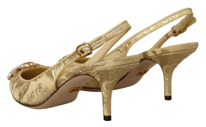 Women’s Dolce &amp; Gabbana Gold Crystal Slingbacks Pumps Heels Shoes