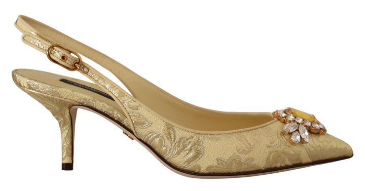 Women’s Dolce &amp; Gabbana Gold Crystal Slingbacks Pumps Heels Shoes