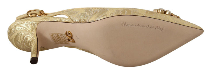 Women’s Dolce &amp; Gabbana Gold Crystal Slingbacks Pumps Heels Shoes