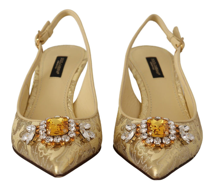 Women’s Dolce &amp; Gabbana Gold Crystal Slingbacks Pumps Heels Shoes