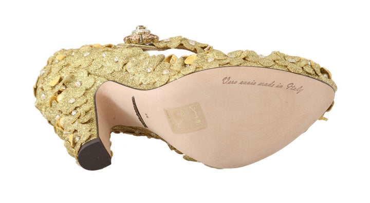 Women’s Dolce &amp; Gabbana Gold Floral Crystal Mary Janes Pumps