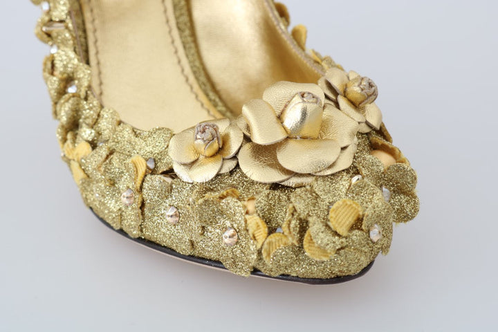 Women’s Dolce &amp; Gabbana Gold Floral Crystal Mary Janes Pumps