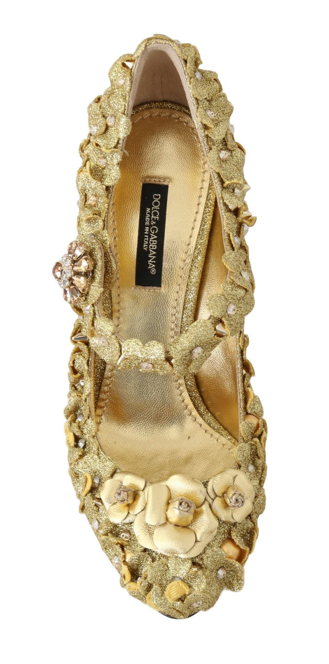 Women’s Dolce &amp; Gabbana Gold Floral Crystal Mary Janes Pumps