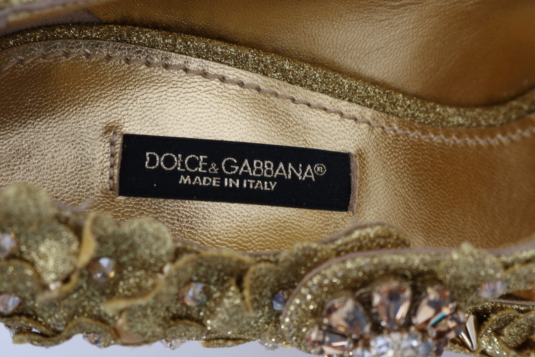 Women’s Dolce &amp; Gabbana Gold Floral Crystal Mary Janes Pumps