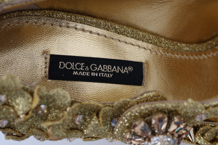 Women’s Dolce &amp; Gabbana Gold Floral Crystal Mary Janes Pumps