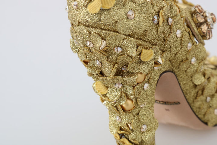 Women’s Dolce &amp; Gabbana Gold Floral Crystal Mary Janes Pumps