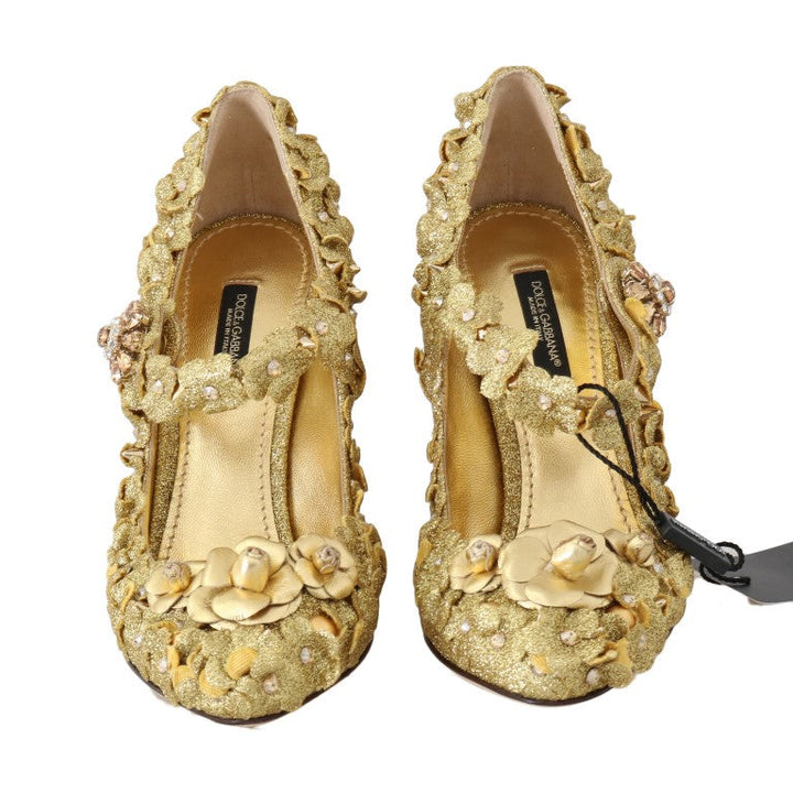 Women’s Dolce &amp; Gabbana Gold Floral Crystal Mary Janes Pumps