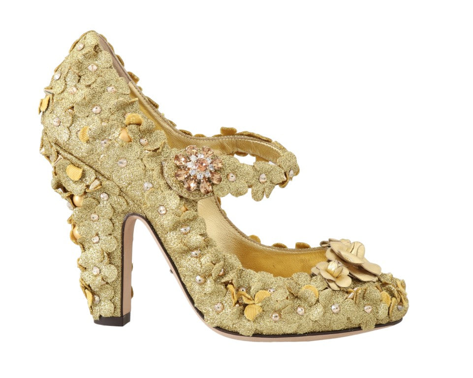 Women’s Dolce & Gabbana Gold Floral Crystal Mary Janes Pumps
